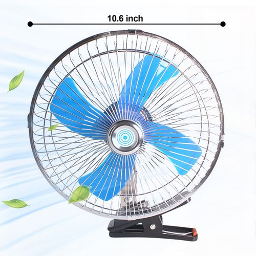 Hirritale 12V Clip On Fan for Car RV Camping，10 Inch Quiet Oscillating Airflow with Durable Metal, Portable Desk Fan for Truck Tent Office (Blue)