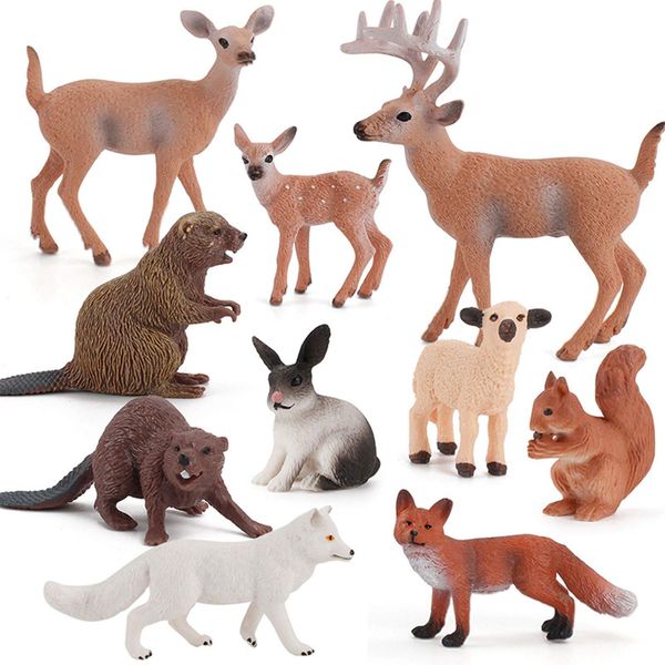 Wildlife Animal Model Toy Playsets 10 PCS Realistic Animal Figure Toys Deer Fox Beaver Desktop Decoration Collection Party Favors Toys for Kids