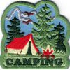 "CAMPING" - IRON ON PATCH - TENT, TREES - BONFIRE - TRIP - VACATION - OUTDOORS