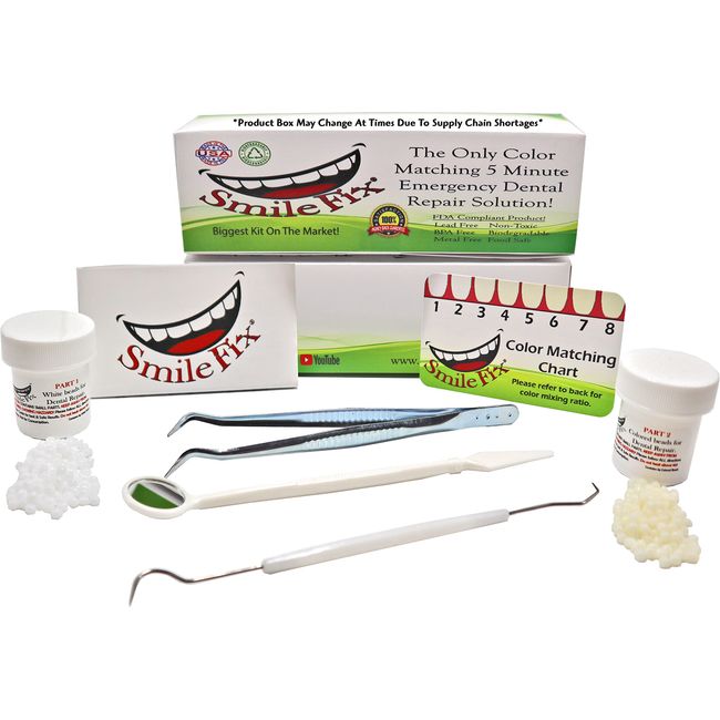 SmileFix Color Matching Deluxe Dental Repair Kit - Replace Missing or broken tooth. Gaps, broken teeth space temporary quick & safe. Regain your confidence and beautiful smile in minutes at home!