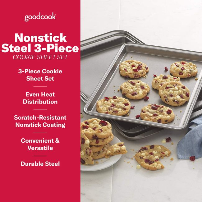 GoodCook Nonstick Cookie Sheet, 3-piece set, Small, Medium, Large
