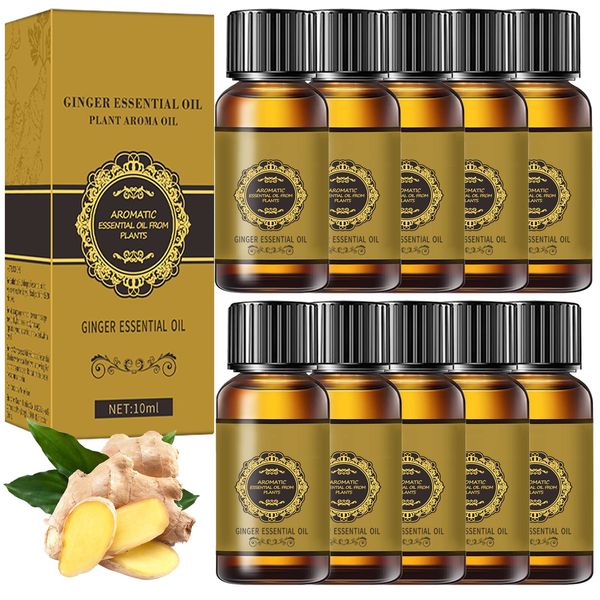 10 Pack Belly Drainage Ginger Oil, Ginger Oil Lymphatic Drainage Massage Oil, Natural Lymphatic Drainage Ginger Oil,Ginger Massage Oil,Plant Aroma Oil, Natural Ginger Essential Oil