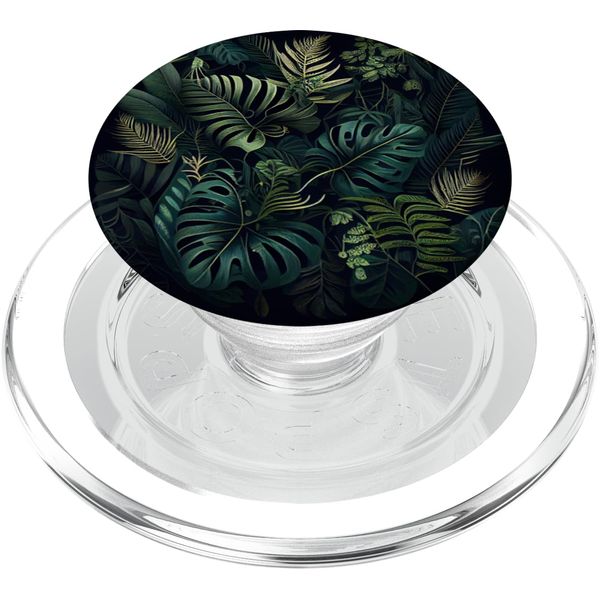 Green Botanical Jungle Wild Leafs PopSockets MagSafe PopGrip for iPhone