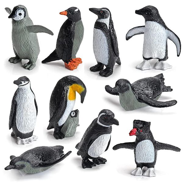 WONWONTOYS 10PCS Realistic Arctic Penguin Figurines Toy Playset Winter Habitat Adventure Toys Christmas Birthday Party Supplies Decor