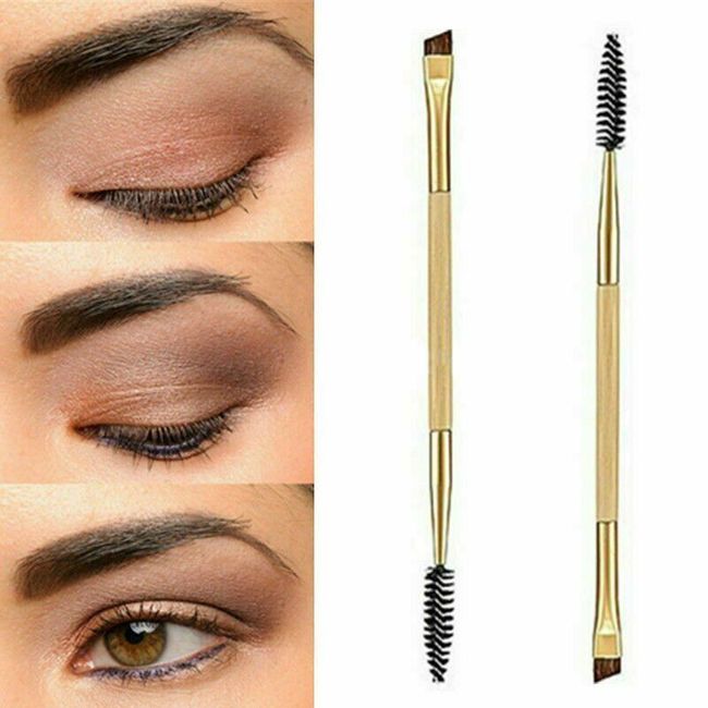 Beauty Makeup Bamboo Handle Eyebrow Brush + Eyebrow Comb Double-Ended Brushes