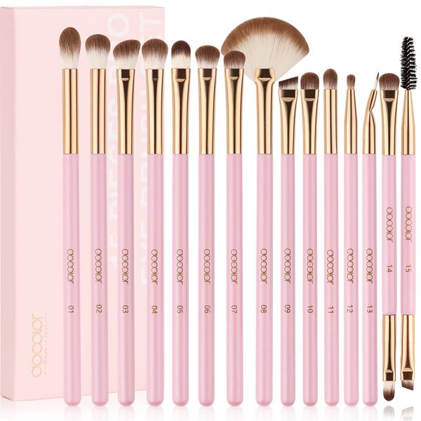 Docolor Eye Makeup Brushes 15Pcs Synthetic Eyeshadow Brush Eye Makeup Brush Set with Soft Hairs Professional Eye Shadow Blending Concealer Eyebrow Eye Liners Premium Eye Make Up Brushes Set(Pink)