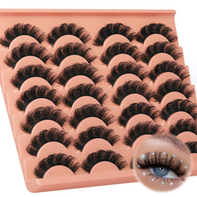 Natural Eyelashes D Curl Russian Strip Lashes 17mm 6D False Eyelashes 14 Pairs Curly Fake Eye Lashes Multipack by TOOCHUNAG