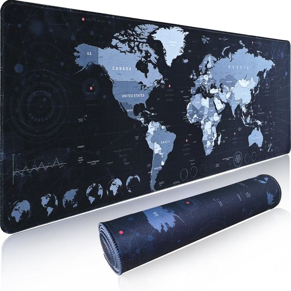 Gaming Mouse Pad XL XXL with World Map(31.5 x 11.8in), Desk Mat&Large Mouse Pad Keyboard Mat 3MM Anti Slip and Waterproof Rubber Mouse Pad (Black)