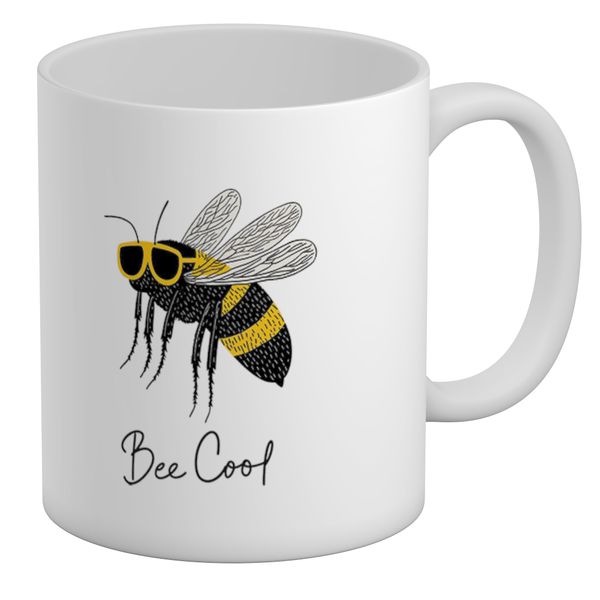 Shopagift Bee Cool Funny Bumblebee with Sunglasses Mug White 11oz Large Ceramic Cup