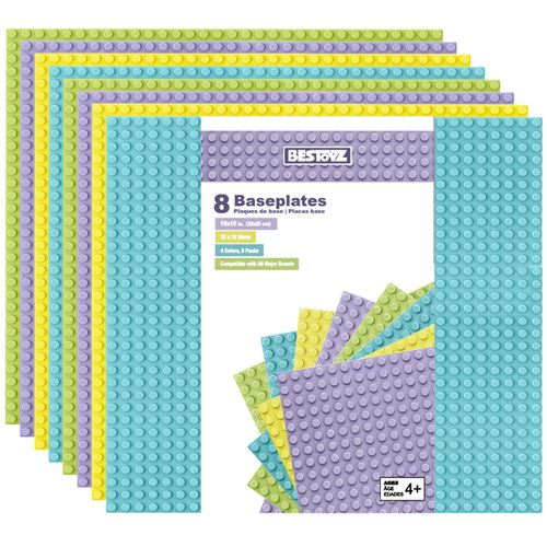 Bestoyz Building Bricks Baseplates Multipack, 32x32 Stud, 8 Pack of Base Plates in Pastel Color, Base for Building Blocks Creations, 10x10 in. (25.5x25.5 cm)