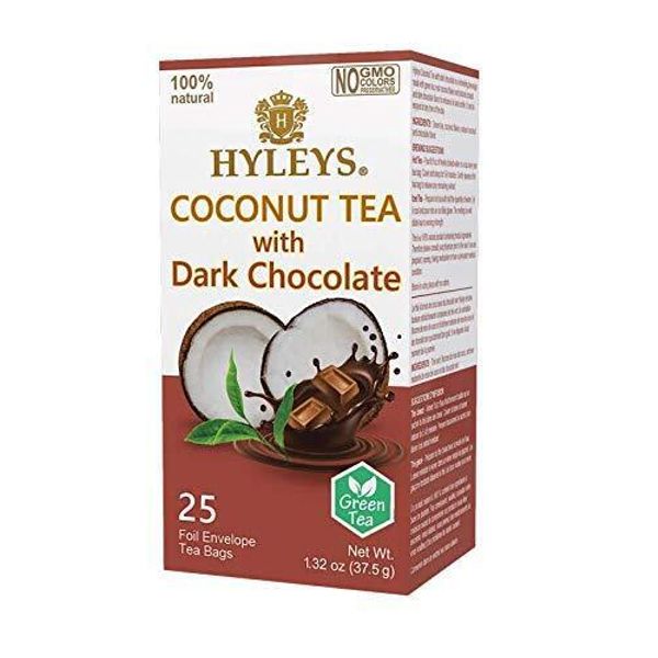 Hyleys Wellness Natural Coconut Tea w/ Dark Chocolate 25 Tea Bags GMO Free