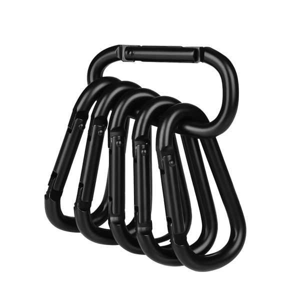 Booms Fishing CC2 Carabiner Clip, 2.3" Small Carabiner Keychain, Multi-use Aluminium D Ring Caribeener Clips, 6 Pack Black