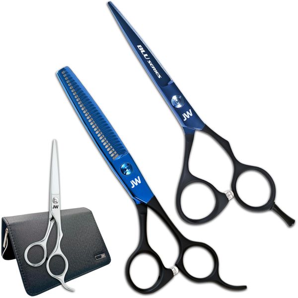 JW Matching Blu Hair Cutting Shear & Thinner - Extra Offset Shear & Case (6.25 Inch)