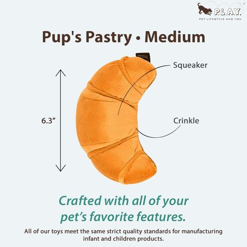 P.L.A.Y. Barking Brunch Pup’s Pastry Croissant Plush Dog Toy – Durable, Soft, Eco-Friendly, Machine Washable – Handmade with Recycled Fill – Squeaky Chew Toy for Small & Medium Dogs