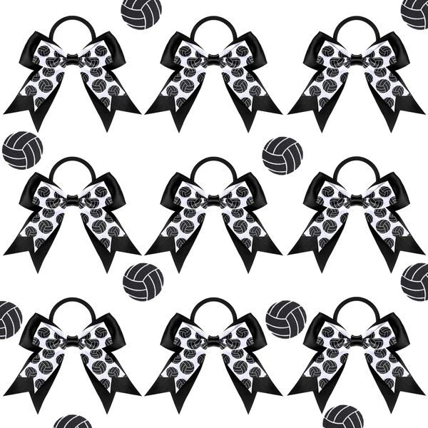 9 Pieces Hair Bows Basketball Volleyball Hair Bows Cheerleader Bows Elastic Scrunchies Ribbon Hair Bands Ponytail Holder Sport Hair Accessories for Girls Players Teams (Volleyball)