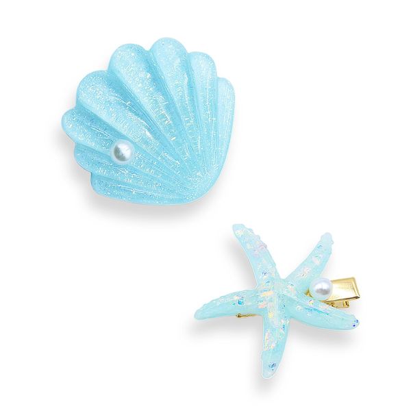 IKUHRMO Starfish Shell Pearl Hair Clip Set, Artificial Mermaid Costume Hairpin Princess Headwear for Girls Women Hair Accessories (Blue)