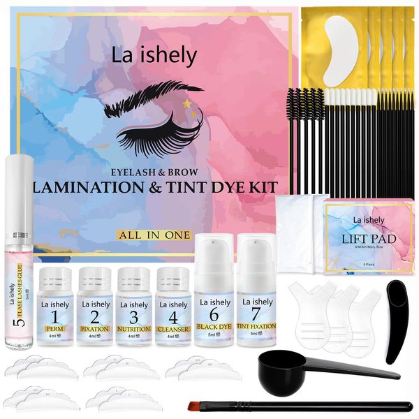 Set Ciglia Lifting e Tinta 4-in-1, Lash Lift and Tint, Kit di Laminazione per Sopracciglia, Lifting Extension Nero 6-8 Settimane fai da te a casa e Salone (A)