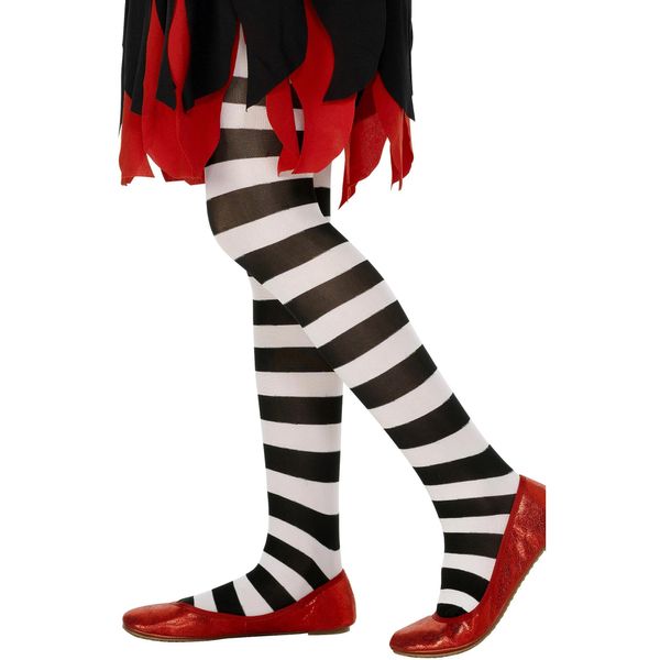 Smiffys Tights, Black & White Age 6-12, Children's Tights and Petticoats Fancy Dress, Child Dress Up Accessories