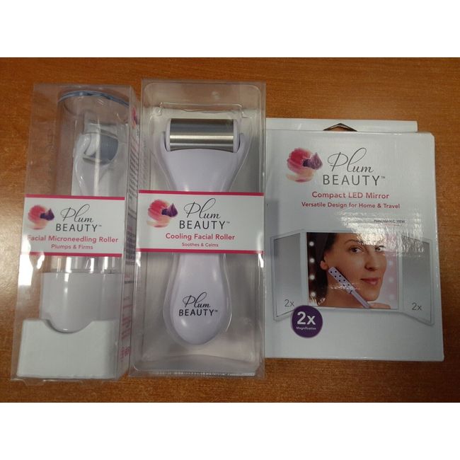 3 Plum Beauty Combo: LED Mirror, Cooling & Microneedling Rollers -  E3D