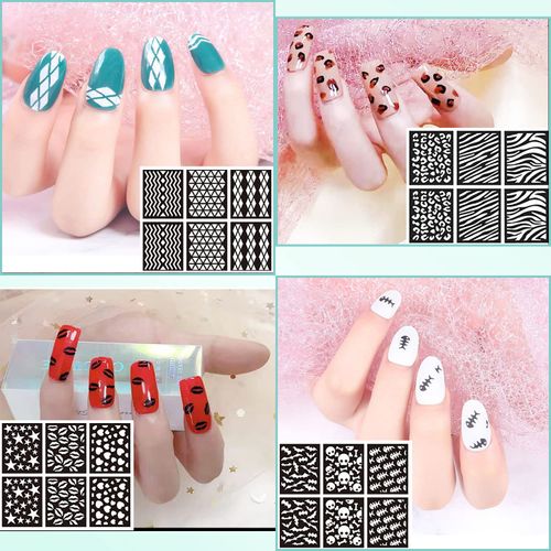 144Pcs Nail Vinyls Nail Art Stencil Sticker Set, 72 Designs of French Nail Airbrush Stencils, Acrylic Hollow Dual-use Nail Art Stickers DIY Manicure Decorative Supplies