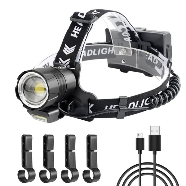 WholeFire 20000 Lumen Head Torch Super Bright USB Rechargeable, XHP90 LED Headlamp Zoom 4 Modes Headlight with COB Light & Power Display & Power Bank Function for Camping Emergency