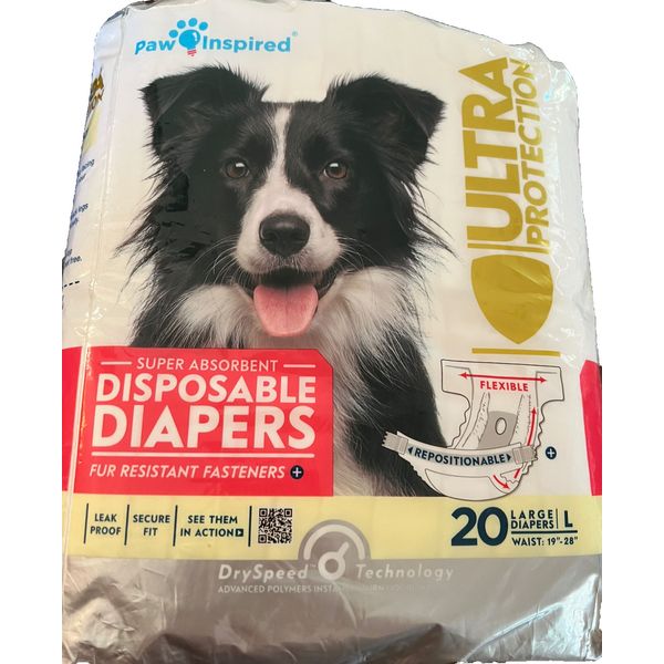 Paw Inspired Disposable Dog Diapers Ultra Protection 20 Ct Large