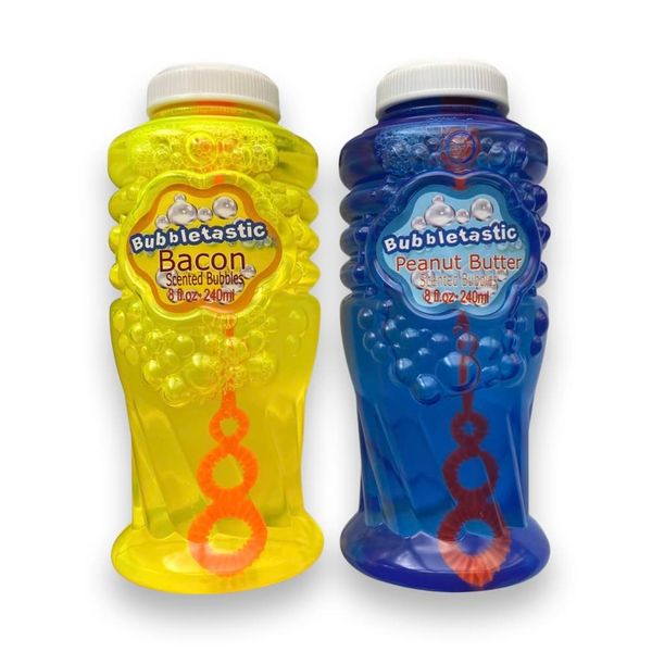 Bacon and Peanut Butter Scented Bubbles for Dogs - One 8oz Bottle of Each! 100% Non Toxic, Tear Free and Safe for Dogs and Kids