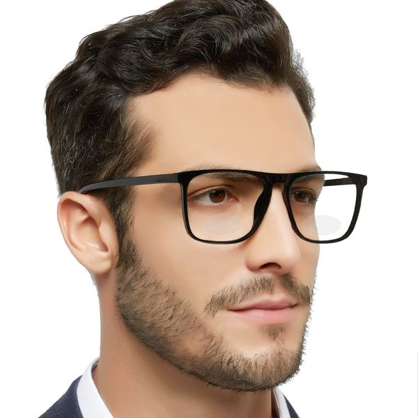 OCCI CHIARI Mens Bifocal Reading Glasses 3.5 Magnifying Glasses for Men Oversized Bifocal Glasses Spring Hinge (Black, 350)