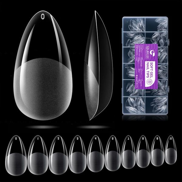 Gelike ec Almond Full Cover Nail Tips: Soft Gel Fake Nails Pre-Buff Pmma False Nails Pack of 552 Clear Medium Almond Nail Tips for Sticking Nail Art Starter for DIY Salon 12 Sizes