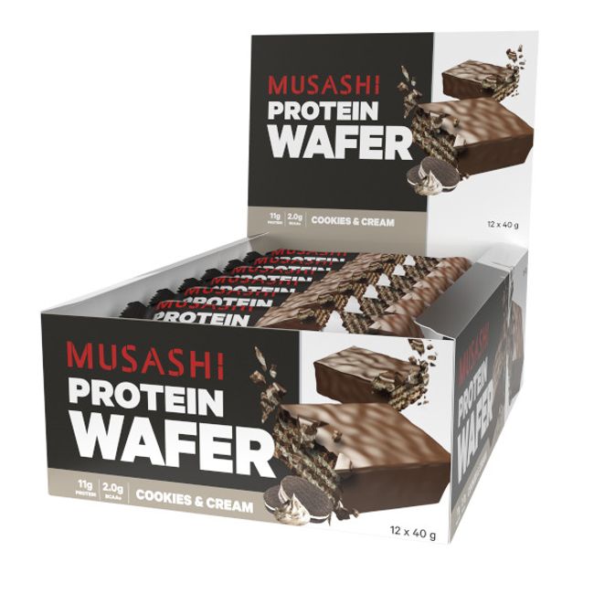 New Musashi Protein Wafer Bar Cookies & Cream 40g x 12 Bars