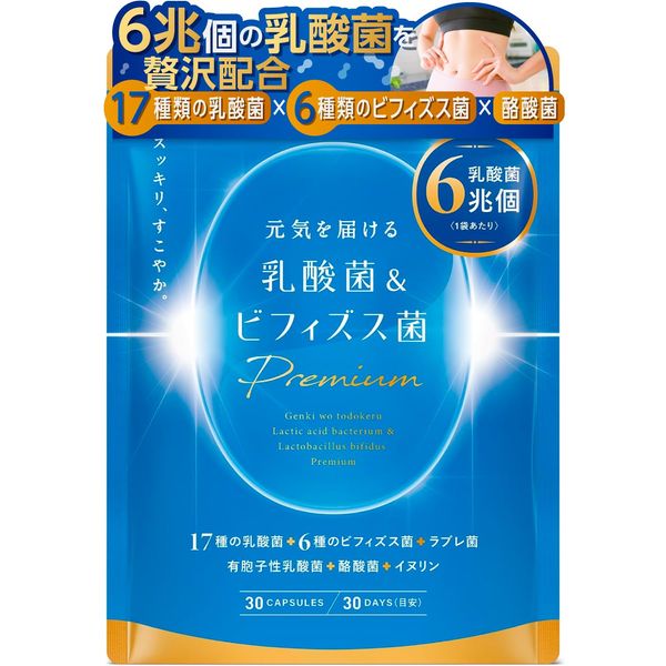 元気を届ける乳酸菌＆ビフィズス菌 PREMIUM 乳酸菌 17種類 乳酸菌 6種類 ビフィズス菌 ６兆個の菌 酪酸菌 イヌリン ナットウキナーゼ オリゴ糖 30日分