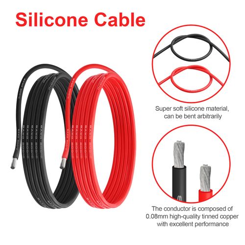 8 AWG Gauge Silicone Wire Electrical Cable（10ft red &10ft Black） Soft & Flexible 0.08 mm Tinned Copper core High Temperature Resistant Silicone Wire for Arduino Projects, RC Cars, Boat, Drones etc.