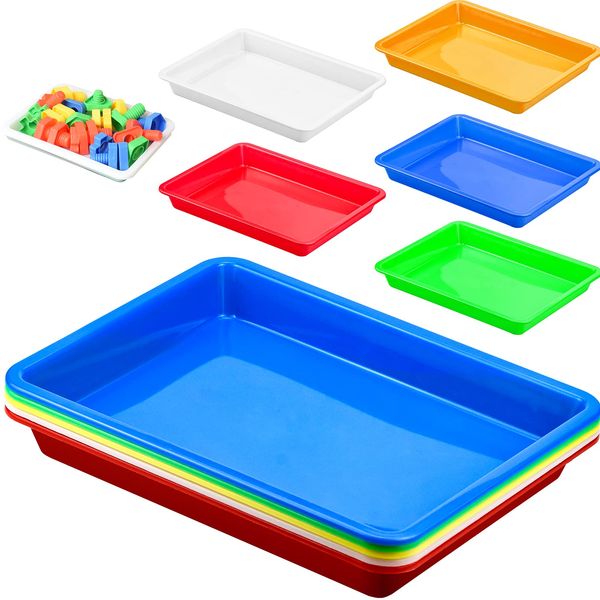 5 Pcs Plastic Trays Anti-Slip Serving Tray Multicolor Play Trays Art Activity Tray Crafts Organizer Tray for School Home Art and Crafts, DIY Projects, Painting, Organizing Supply - 27.6 x 21 x 3.2cm