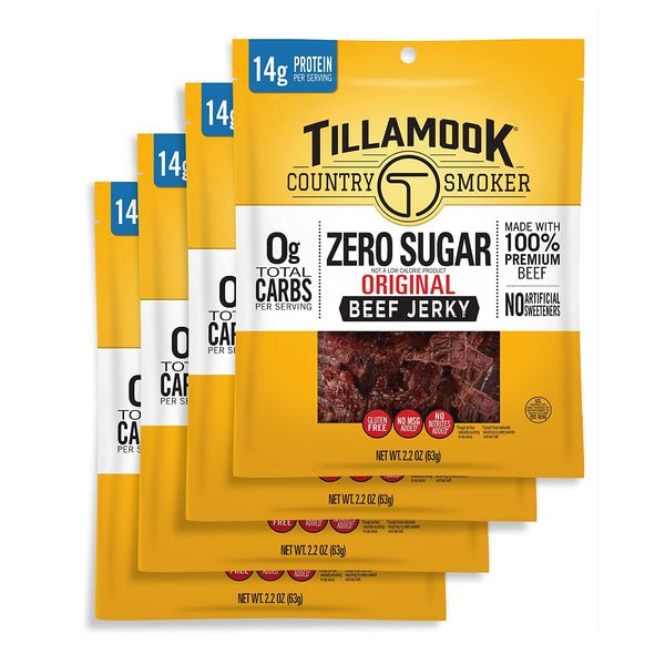 Tillamook Country Smoker Keto Friendly Zero Sugar Beef Jerky, Original, 2.2 Ounce (Pack of 4)