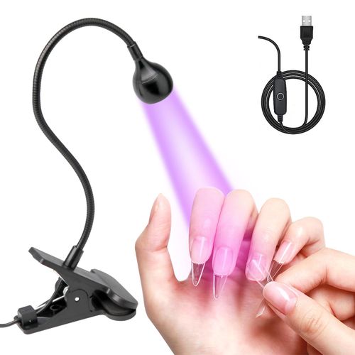 UV Nail Lamp LED Light for Gel Nails, BORNBYME 3W Portable Goose Neck UV Light with Fixed Clip USB Charge for Nail Salon Home Lamp for Gel X Nails, Black