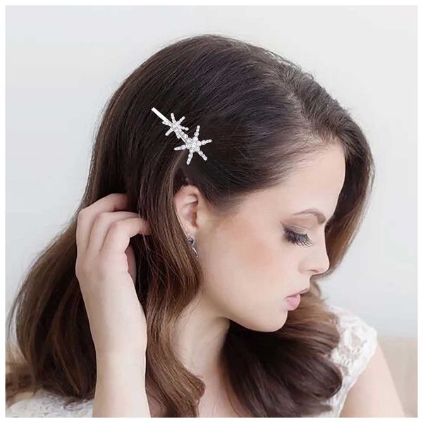 Yheakne Crystal Star Hair Clip Barrette Silver Rhinestone Hair Barrette Pin Bling Bridal Headpieces Decorative Hair Pin Head Clip Crystal Hair Clip Headwear for Women and Girls (Silver snowflake)