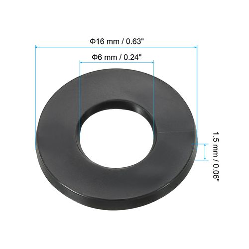 PATIKIL M6 Rubber Flat Washer, 40 Pack 6mm ID 16mm OD 1.5mm Thick Sealing Spacer Gasket Ring for Faucet Pipe Water Hose Fastener Bolt, Black