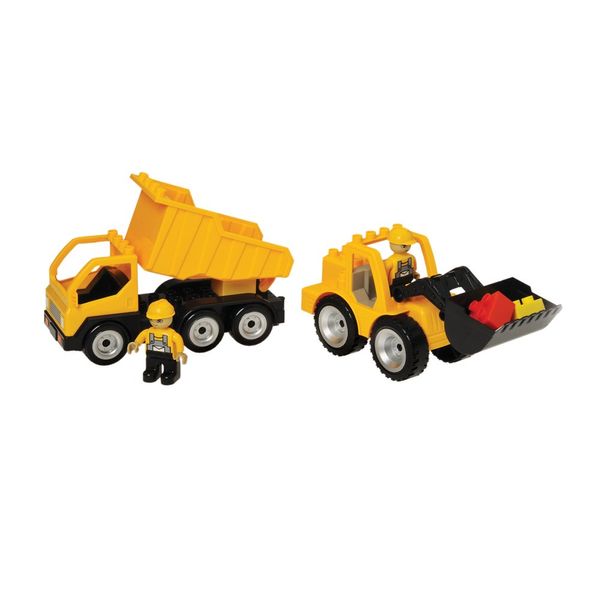 CP Toys 2 pc. Construction Vehicles Set with 2 Posable Figures for Preschool-Sized Building Bricks