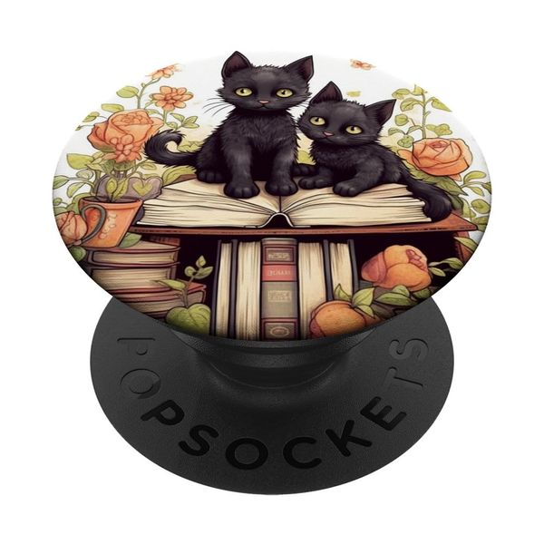 Book Lover Librarian Black Cat PopSockets Adhesive PopGrip