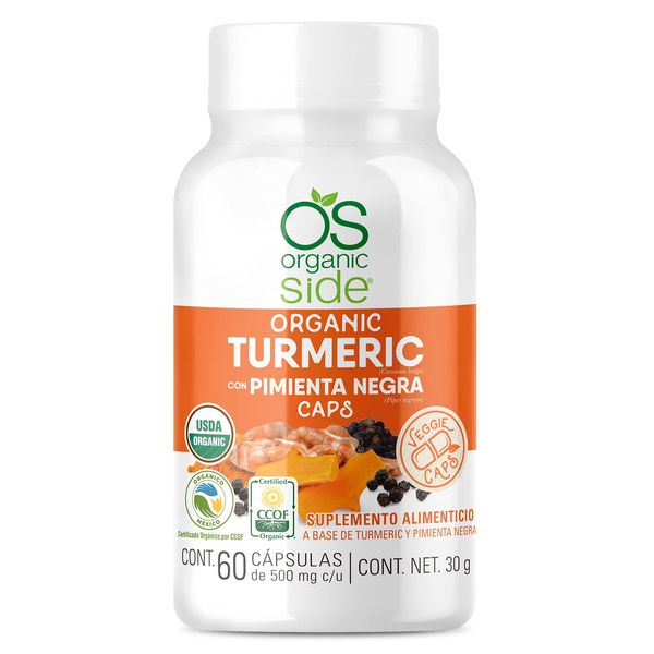 OS Organic Side - Organic Turmeric with Black Pepper 60 Capsules - Antioxidants - Certified USDA - Non GMO - Vegan