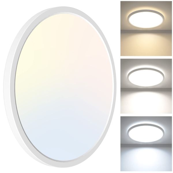 zemty 24W 2100LM Bathroom Lights Ceiling, 22cm LED Ceiling Light 3000K/4500K/6000K, 3 Color Temperature Flush Kitchen Lights Ceiling, Round Ultra Thin Ceiling Light for Bedroom, Bathroom, Living Room