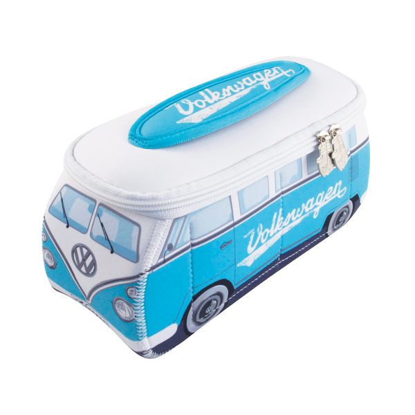 BRISA VW Collection - Volkswagen Neoprene Universal Bag for Makeup, Travel, Cosmetics in Samba Bus T1 Camper Van Design (Lettering/Turquoise/Large)