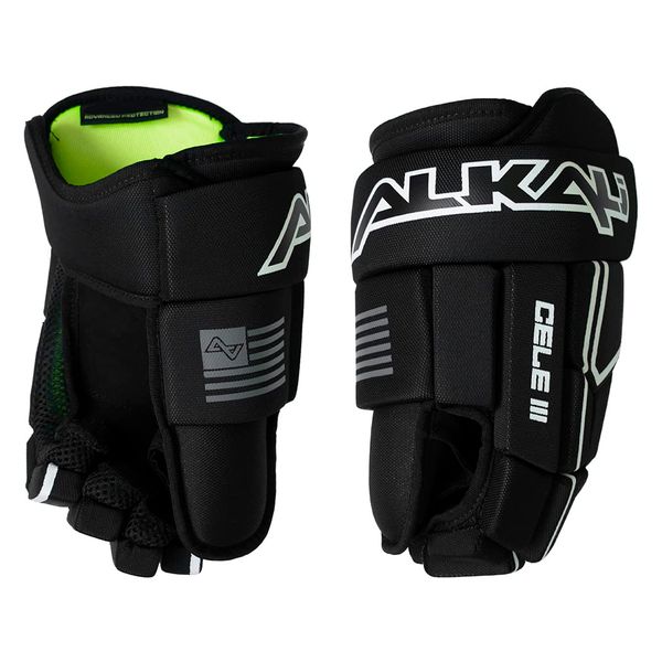 Alkali Cele III Adult Senior Junior Teen Ice Roller Hockey Gloves, New for 2023 (Black/White, 12 Inch)