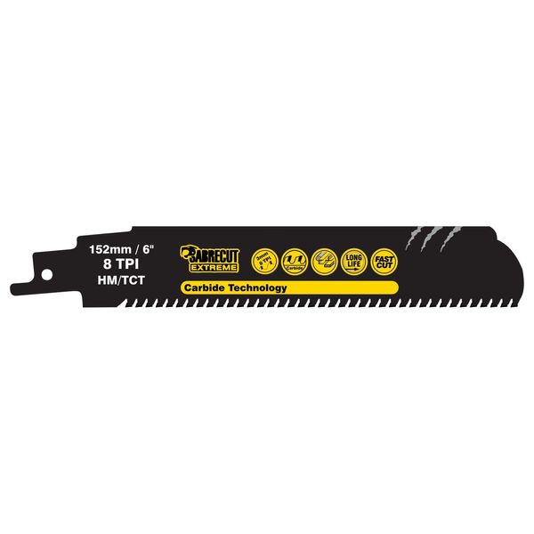 1 x SabreCut SCRS930HM Tungsten Carbide 152mm 8 TPI S930HM Very Fast Wood and Metal Cutting Reciprocating Sabre Saw Blade Compatible with Bosch Dewalt Makita and many others