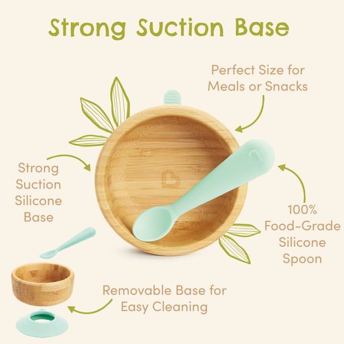 Munchkin Bambou Baby Bowl, Bamboo Bowl for Weaning, Baby Suction Bowl & Spoon Set, for Babies & Toddlers 6 Months & Over, BPA Free Weaning Set for Babies & Kids