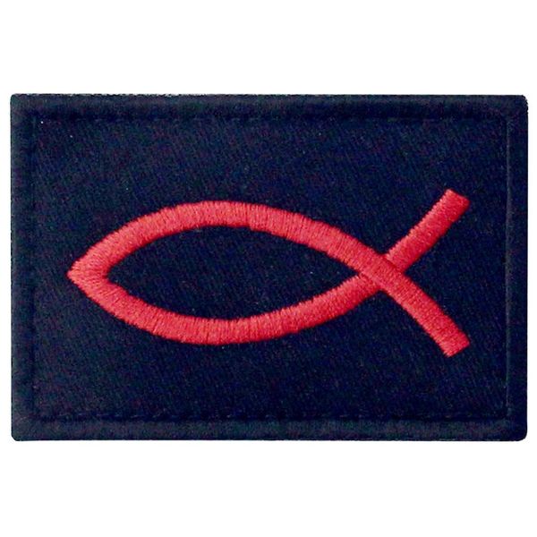 Jesus Fish Ixis Embroidered Velcro Patch, Red and Black