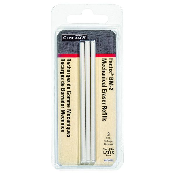 GENERAL PENCIL CO. GPBM2-3RBP Factis Pen Style Eraser Refills 3Pcs Carded, 1-Pack, White