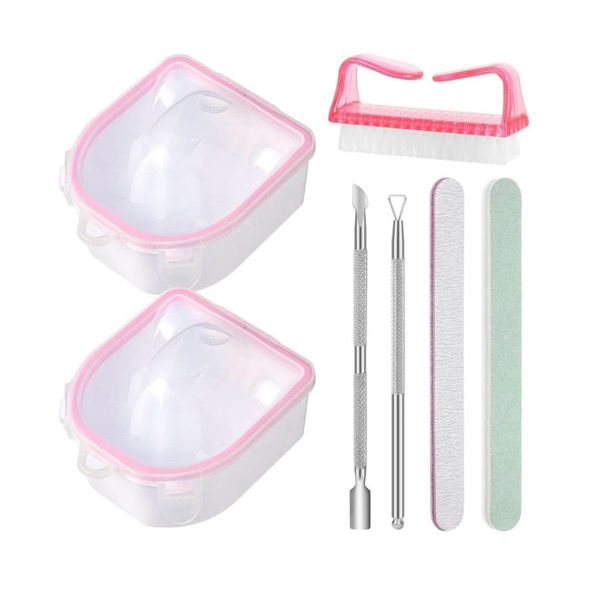 Nail Soaking Bowl, Soak Off Gel Polish Dip Powder Remover, Manicure Bowl for Hand, Cuticle Remover Tools, Nail Brush, Cuticle Pusher,Cuticle Oil, Cuticle Peeler,Nail File Buffer 2 Bowl Set