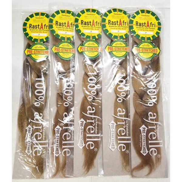 [ Pack of 5 ] RastAfri Pre-Stretched Silky Braiding Hair (#27 - Honey Blonde)