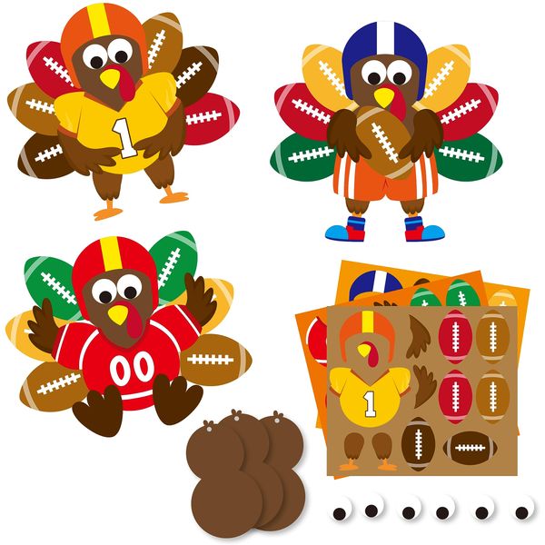 BeYumi 24 Sets Thanksgiving Foam Football Turkey Craft Kit DIY Give Thanks Rugby Turkey Handing Ornaments Decorations Fall Autumn Make A Turkey Craft for Kids Home School Classroom Party Activities